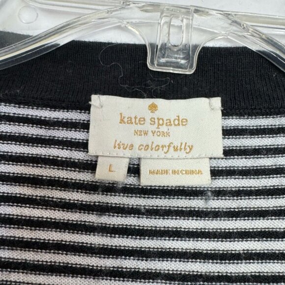 Kate Spade JazzThings Up Rosette Cashmere Roses Stripe Cardigan Cotton Sweater L - Picture 9 of 16